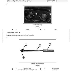 Puede incluir: Diagrama de un tap&oacute;n de v&aacute;lvula ecualizadora de presi&oacute;n con una especificaci&oacute;n de par de 37 N&sdot;m. La imagen incluye primeros planos de juntas t&oacute;ricas, una v&aacute;lvula de freno y sus componentes, incluidos muelles y un pist&oacute;n de freno. Las etiquetas de texto identifican cada pieza.