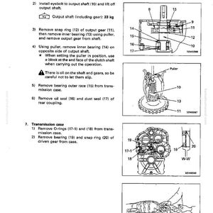 May include: Diagram of a transmission disassembly and assembly process. The image includes detailed illustrations of various components, such as gears, bearings, and seals, with labels and instructions. The output shaft weighs 33 kg.