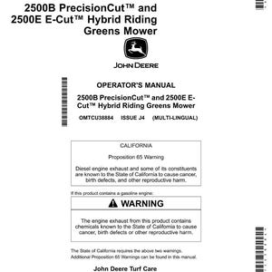 May include: An operator's manual for the 2500B PrecisionCut and 2500E E-Cut Hybrid Riding Greens Mower. The manual includes a warning about diesel engine exhaust and gasoline engine exhaust, as required by California's Proposition 65.