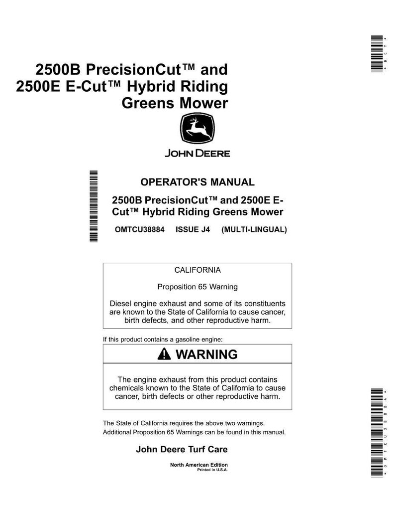 May include: An operator's manual for the 2500B PrecisionCut and 2500E E-Cut Hybrid Riding Greens Mower. The manual includes a warning about diesel engine exhaust and gasoline engine exhaust, as required by California's Proposition 65.