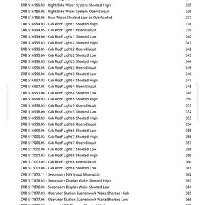 K&ouml;nnte beinhalten: Eine Seite aus einem Handbuch mit einer Liste von Fehlercodes f&uuml;r die Fahrzeugelektrik, darunter "Dome Light Shorted High" und "Cab Roof Light 1 Shorted High". Die Seite hat einen gr&uuml;nen Rand und eine Website-Adresse.