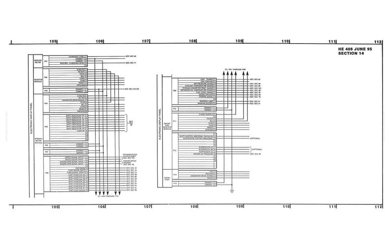 May include: A detailed black and white schematic diagram with text and lines, labeled with numbers and text. The diagram includes the text "HE 408 JUNE 95 SECTION 14".