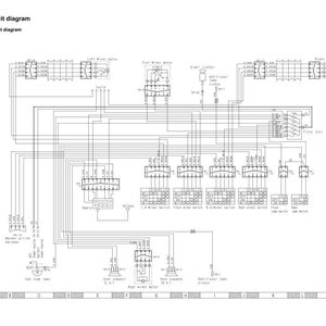 Pu&ograve; includere: Un diagramma dettagliato del circuito elettrico per una cabina di veicolo, con numerosi componenti, cablaggio ed etichette. Il diagramma &egrave; prevalentemente in bianco e nero, con testo che indica vari collegamenti e funzioni elettriche. Il titolo &egrave; "Schema elettrico".