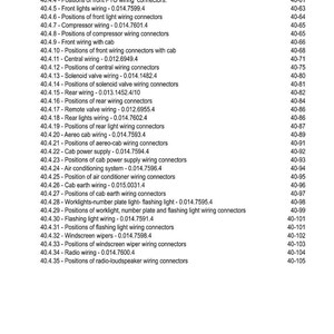 May include: A page from a manual titled "CONTENTS" with a list of wiring and connector positions, including "Front PTO wiring" and "Windscreen wipers". The page numbers are on the right.