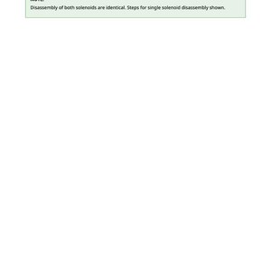 Op de afbeelding: Een witte pagina met de titel "Solenoid Valve Manifold Disassemble and Assemble" bovenaan. Een groene doos bevat het woord "NOTE:" gevolgd door een beschrijving van het demontageproces. Het nummer "302" staat onderaan.