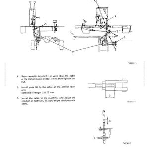 Op de afbeelding: Technische tekening voor het afstellen van de F/R-bedieningskabel. Gedetailleerde illustraties en metingen in millimeters. Instructies voor het instellen van de vorklengte en kabelinstallatie.