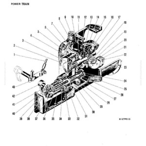 May include: An engineering diagram labeled "Power Train" with numbered components. The image is a detailed black and white illustration of a mechanical assembly, with labels and lines pointing to various parts.