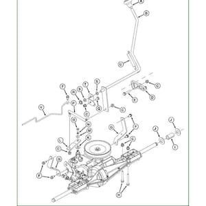 May include: An exploded diagram of a mechanical assembly labeled "Forward and Reverse Drive and Linkage." The image shows various components, including a knob, gearshift lever, and numerous bolts and brackets, all in a technical illustration style.
