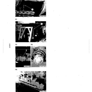 May include: A technical diagram with multiple detailed views of machinery components. The images are labeled P1 through P5, with arrows and numbers pointing to specific parts. The diagrams are in black and white, with text and reference numbers.