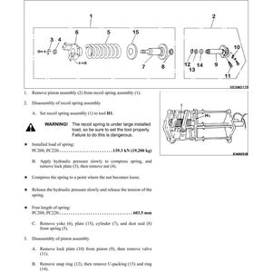 Peut inclure: Sch&eacute;ma de d&eacute;montage du ressort de rappel, avec des pi&egrave;ces &eacute;tiquet&eacute;es, dont un ressort, une plaque, un cylindre et un &eacute;crou. Des instructions textuelles d&eacute;taillent le processus, avec des avertissements et une longueur libre de 603,5 mm.