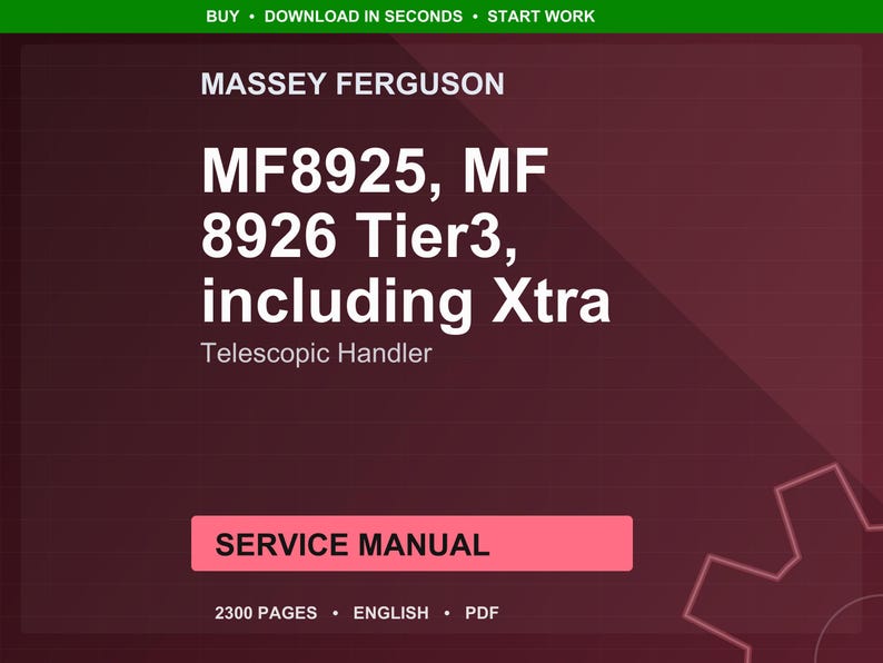 Manuale di servizio PDF per sollevatore telescopico Massey Ferguson MF8925 MF 8926 Tier3 Xtra / Riparazione in officina / Download immediato immagine 1