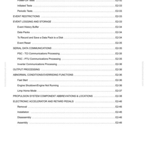 May include: A white page from an electric propulsion system components manual. The page includes a table of contents with headings such as "Event Detection and Processing" and "Serial Data Communications."