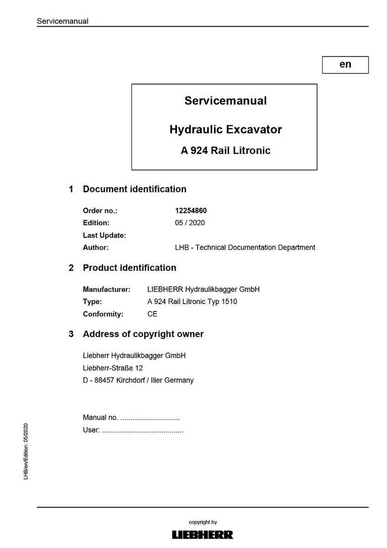 May include: A white Servicemanual document for a Hydraulic Excavator A 924 Rail Litronic. The document includes details such as the order number, edition, and manufacturer information. The Liebherr logo is at the bottom.