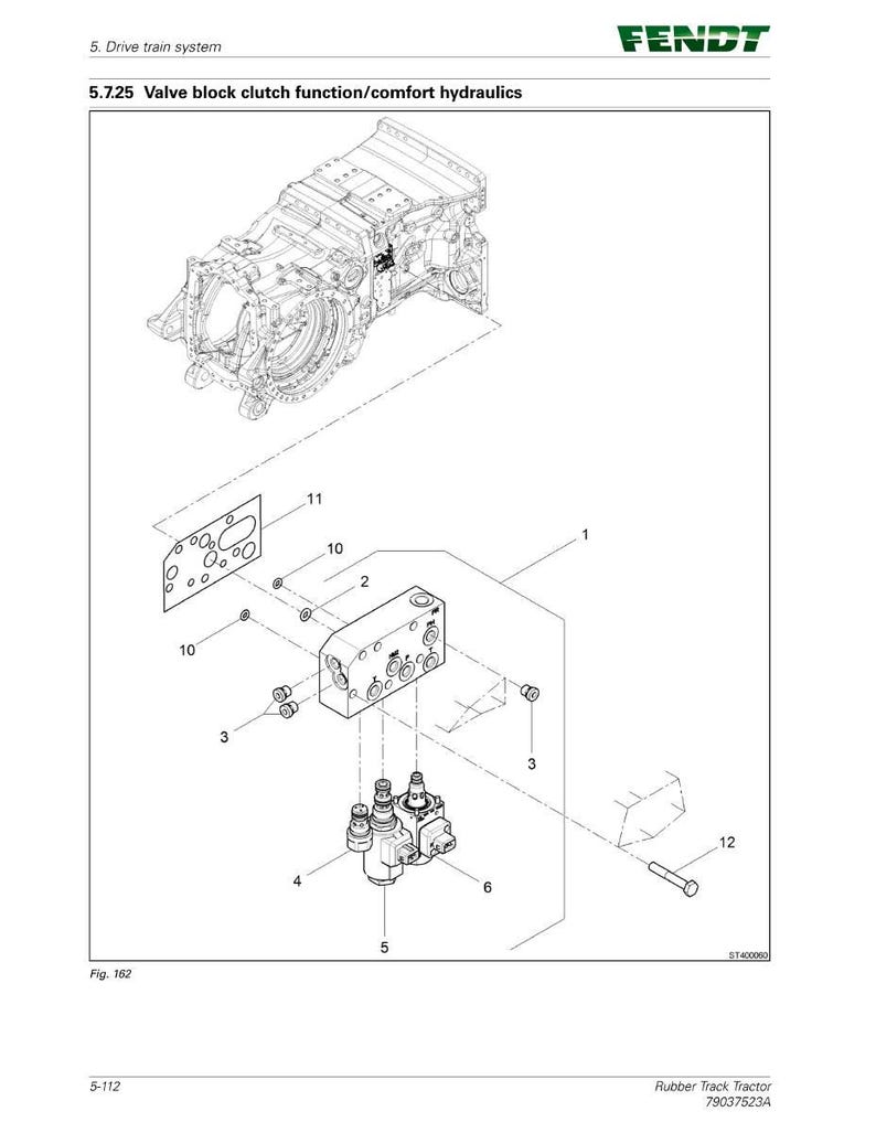 May include: An exploded diagram of a Fendt tractor's valve block clutch function/comfort hydraulics. The image includes a detailed view of the valve block, various components, and labels. The text "FENDT" is visible at the top.