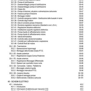 Puede incluir: Una p&aacute;gina de &iacute;ndice detallada de un manual, con una lista de componentes y procedimientos automotrices. El texto est&aacute; en italiano, con secciones sobre componentes del motor, esquemas el&eacute;ctricos y m&aacute;s. Los n&uacute;meros de p&aacute;gina se enumeran a la derecha.