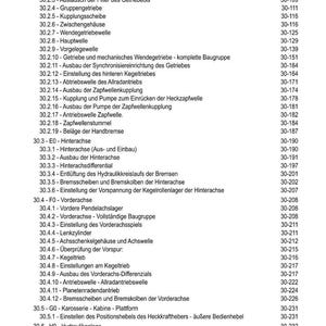 May include: A detailed table of contents in black text on a white background, listing various mechanical components and their corresponding page numbers. The document is likely a technical manual or guide.