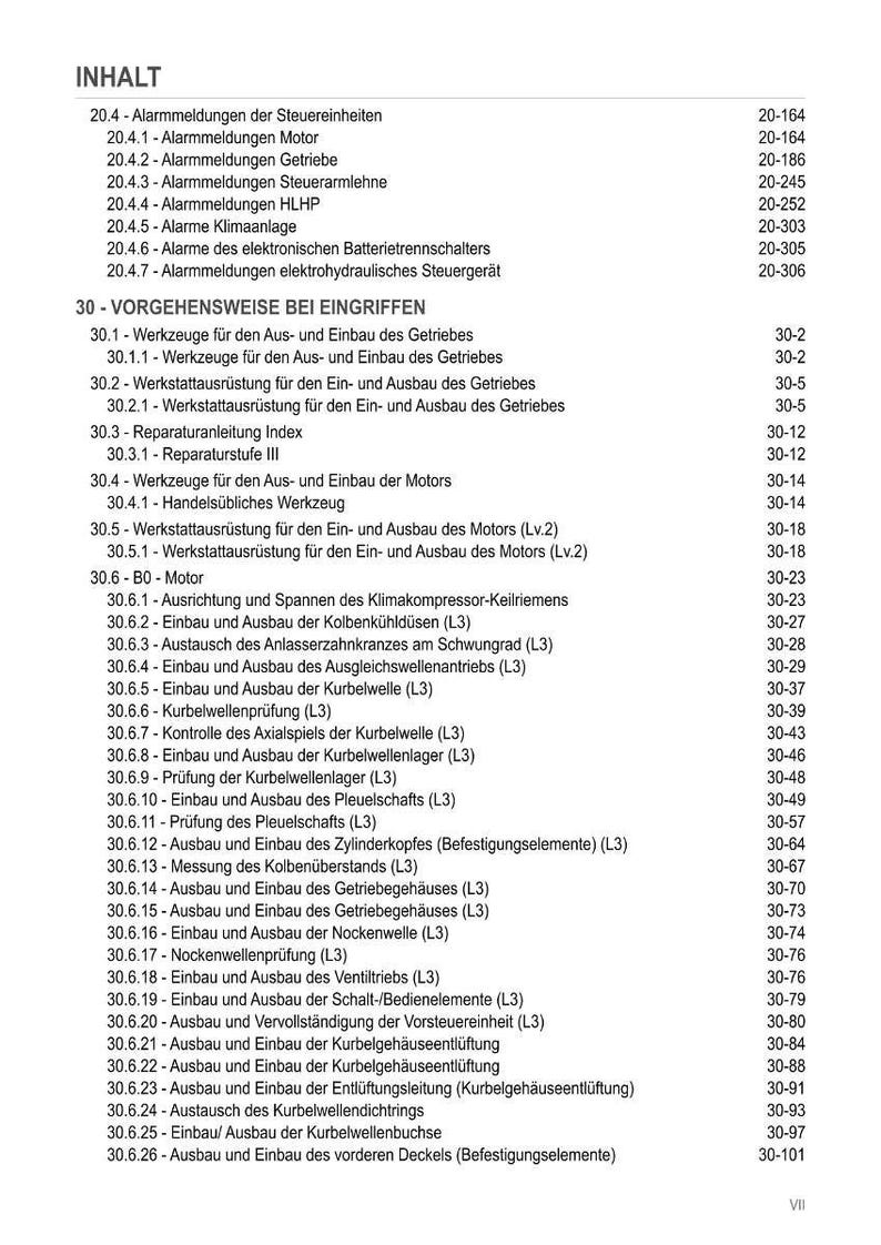 May include: A detailed table of contents in German, listing various automotive repair procedures and components. Includes sections on engine components, electrical systems, and maintenance procedures, with corresponding page numbers.