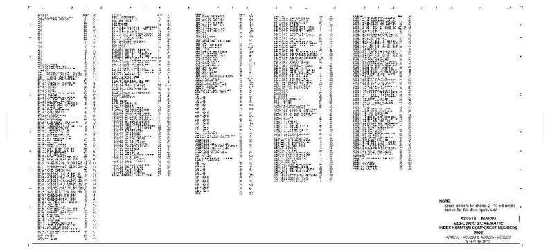 May include: A detailed black and white schematic diagram with numerous lines, symbols, and text. The document includes a title, "XS015 MARO ELECTRIC SCHEMATIC INDEX IDENTIFIED COMPONENT NUMBERS", and various component listings.