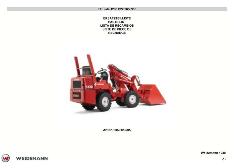 Manual de piezas de la cargadora de ruedas Weidemann 1230 P22, P26, P27 y P33 en formato PDF / Catálogo ilustrado / Descarga instantánea imagen 2