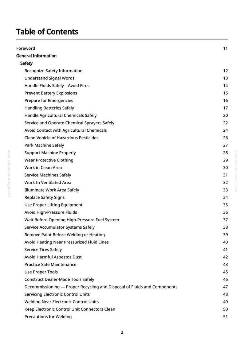 Pu&ograve; includere: Una pagina bianca con un sommario nero per un manuale. La tabella elenca argomenti di sicurezza come la manipolazione dei fluidi, la prevenzione delle esplosioni e il funzionamento sicuro delle macchine. I numeri di pagina sono a destra.