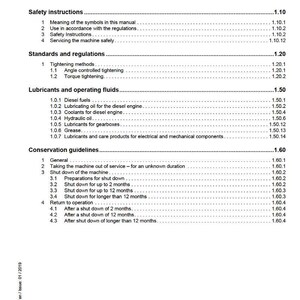 Pode incluir: Uma p&aacute;gina do manual de servi&ccedil;o intitulada "Grupo 1: Informa&ccedil;&otilde;es Gerais" com um &iacute;ndice. Os t&oacute;picos incluem instru&ccedil;&otilde;es de seguran&ccedil;a, normas, lubrificantes e diretrizes de conserva&ccedil;&atilde;o. O documento &eacute; da Liebherr.