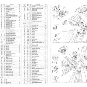 May include: A detailed technical diagram with text and illustrations. The left side features a list of items with corresponding numbers. The right side shows exploded diagrams of mechanical components, with lines pointing to various parts.