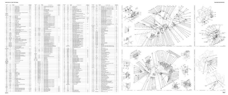 May include: A detailed technical diagram with text and illustrations. The left side features a list of items with corresponding numbers. The right side shows exploded diagrams of mechanical components, with lines pointing to various parts.