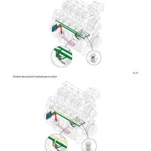 May include: Diagram of a hydraulic lifter system, with detailed schematics and labels. The image shows two diagrams, one labeled "in action" and the other "at rest", with the text "Technical Characteristics" at the top.