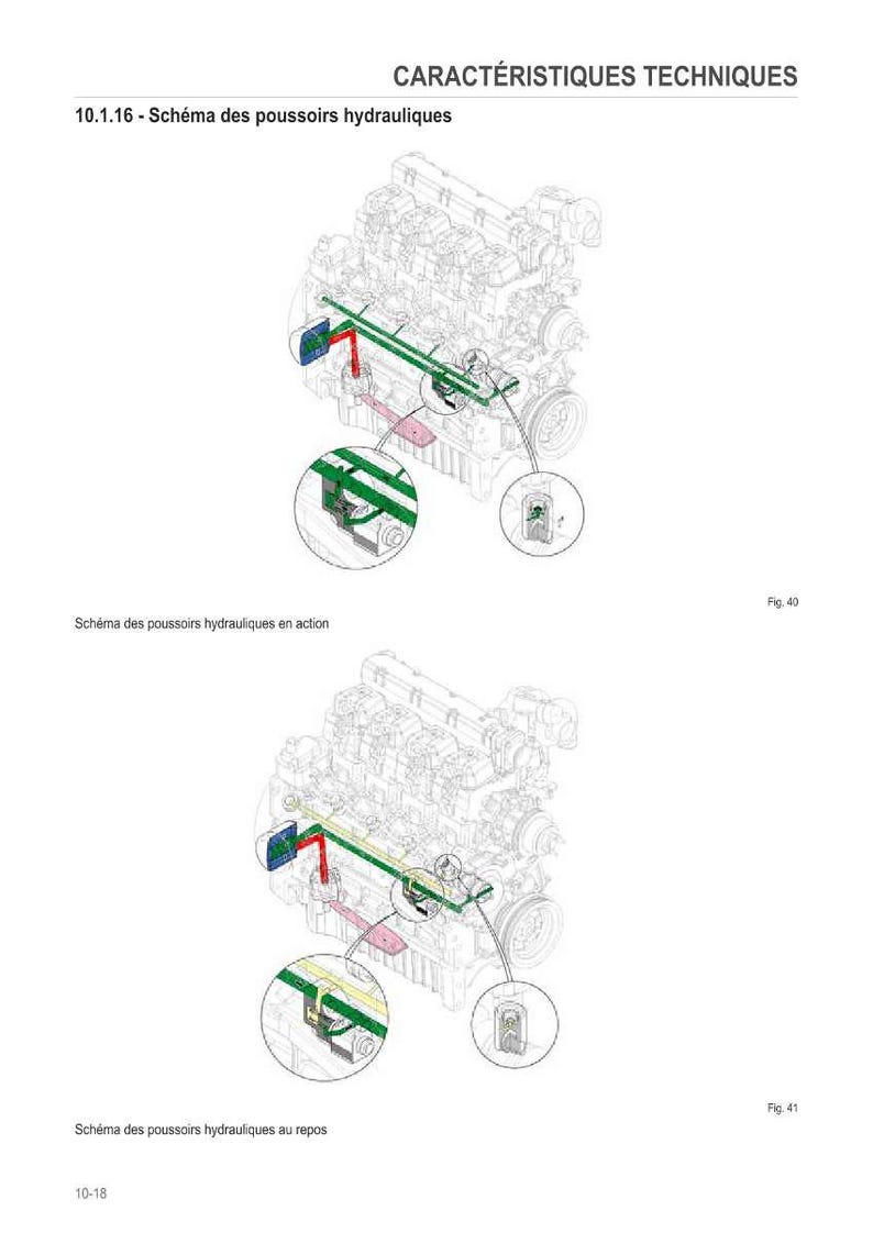 May include: Diagram of a hydraulic lifter system, with detailed schematics and labels. The image shows two diagrams, one labeled "in action" and the other "at rest", with the text "Technical Characteristics" at the top.