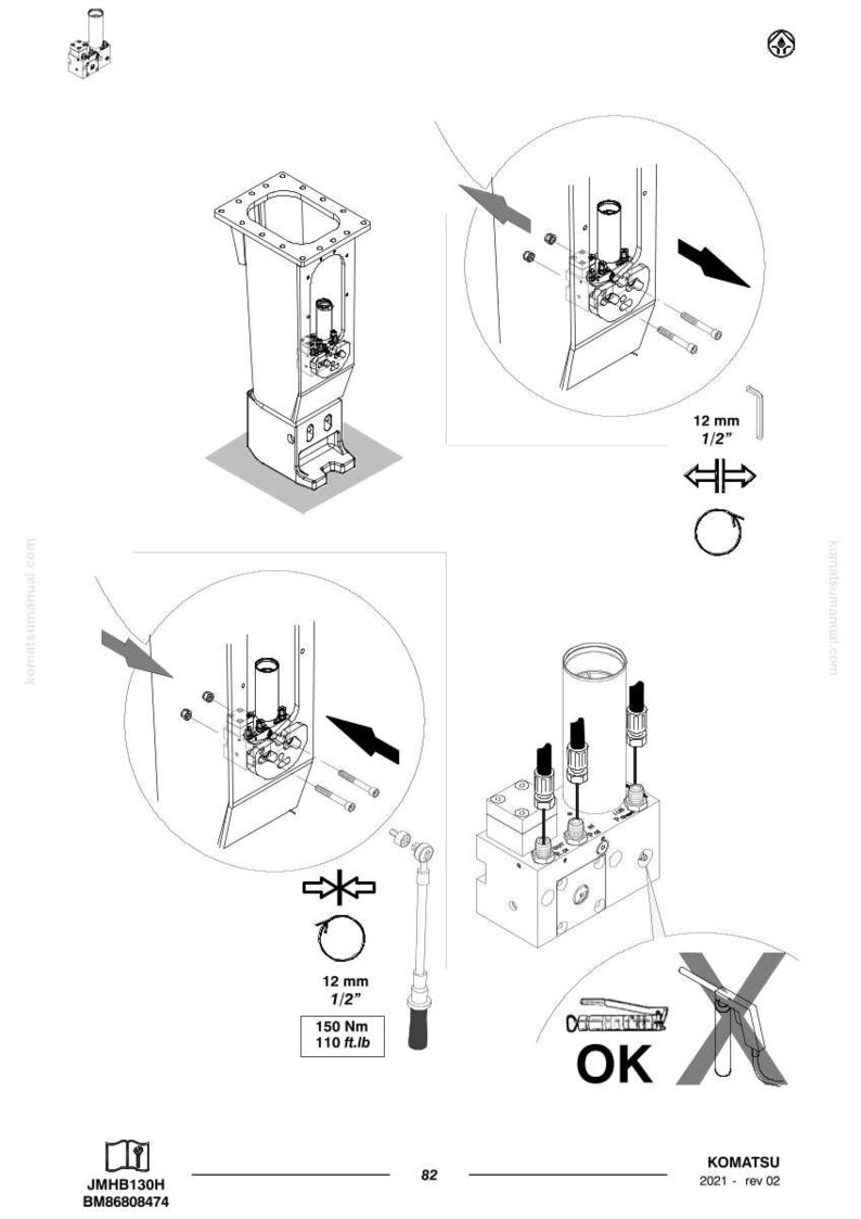 May include: Technical diagram with multiple views of mechanical components, including a rectangular housing, bolts, and a torque wrench. Measurements are provided in inches and foot-pounds. The word "OK" is visible.