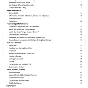 K&ouml;nnte beinhalten: Eine wei&szlig;e Seite aus einem Handbuch mit Inhaltsverzeichnis. Der Text enth&auml;lt Sicherheitshinweise, technische Referenzen und Themen zur Motorreparatur. Seitenzahlen sind rechts aufgef&uuml;hrt.