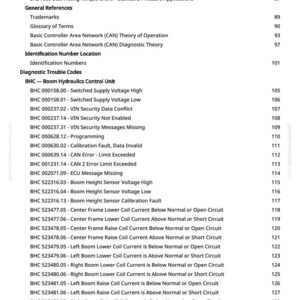 May include: A white page with black text detailing technical specifications, including torque values, network operations, and diagnostic trouble codes. The document is a reference guide for machinery or automotive systems.