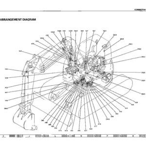 May include: A detailed connector arrangement diagram for machinery. The diagram features a grayscale illustration of a machine with numerous labeled connectors and lines. The text "CONNECTOR ARRANGEMENT DIAGRAM" is at the top.
