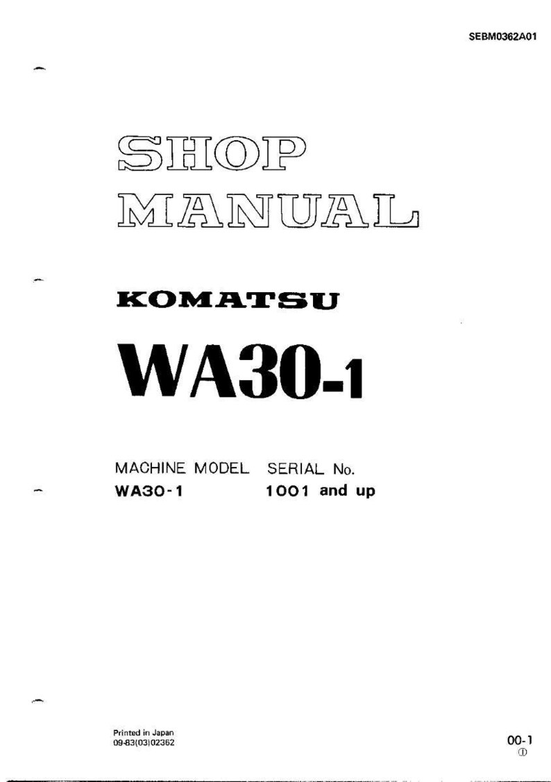K&ouml;nnte beinhalten: Ein wei&szlig;es Dokument mit dem Text "SHOP MANUAL" in fetter, umrandeter Schrift. Darunter sind die Texte "KOMATSU" und "WA30-1" prominent dargestellt. Das Dokument enth&auml;lt auch "MACHINE MODEL WA30-1" und "SERIAL No. 1001 and up".