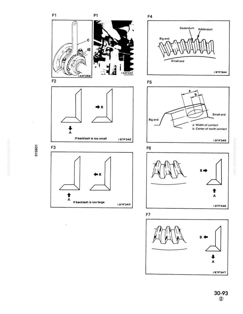 May include: Technical diagrams and illustrations, including gear teeth, mechanical components, and dimensional analysis. The image features various views and cross-sections, with labels and measurements for engineering applications.