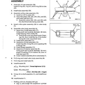 Peut inclure: Sch&eacute;ma technique d'assemblage d'une vanne s&eacute;lectrice d'amortissement variable. Comprend des illustrations et des instructions pour divers composants, avec des mesures en millim&egrave;tres et en Newton-m&egrave;tres. Le texte d&eacute;taille les &eacute;tapes d'assemblage et les couples.