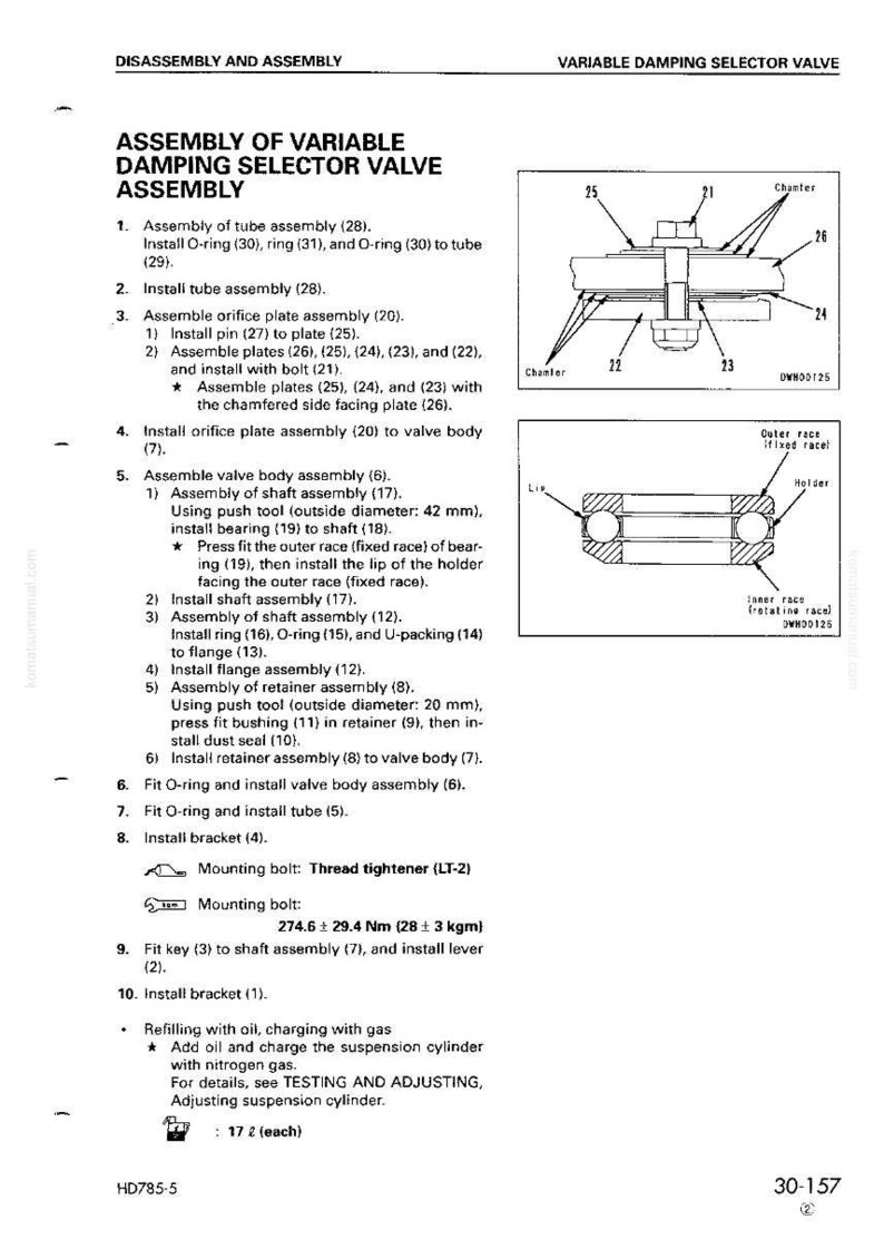 Peut inclure: Sch&eacute;ma technique d'assemblage d'une vanne s&eacute;lectrice d'amortissement variable. Comprend des illustrations et des instructions pour divers composants, avec des mesures en millim&egrave;tres et en Newton-m&egrave;tres. Le texte d&eacute;taille les &eacute;tapes d'assemblage et les couples.