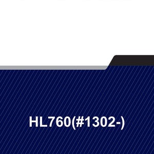 May include: A document titled "SERVICE MANUAL" in bold, black text. Below, on a dark blue background with white diagonal lines, is the text "HL760(#1302-)". The background has a black and gray border.