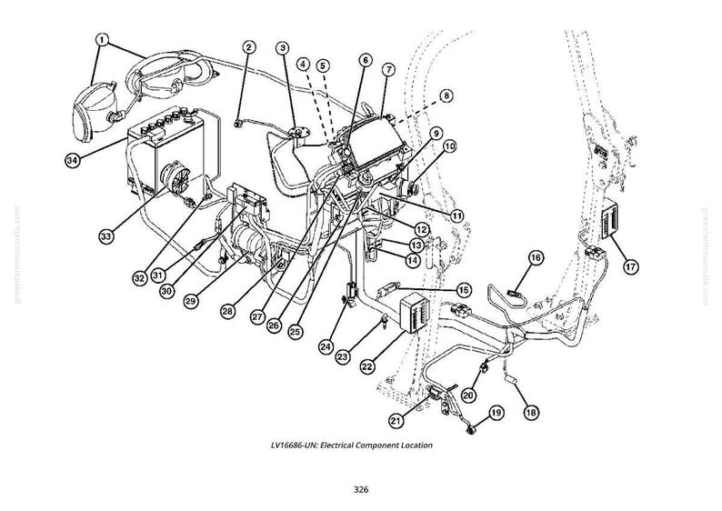 May include: Black and white diagram of electrical components, including wires, boxes, and connectors, labeled with numbers. The diagram is titled "Electrical Component Location."