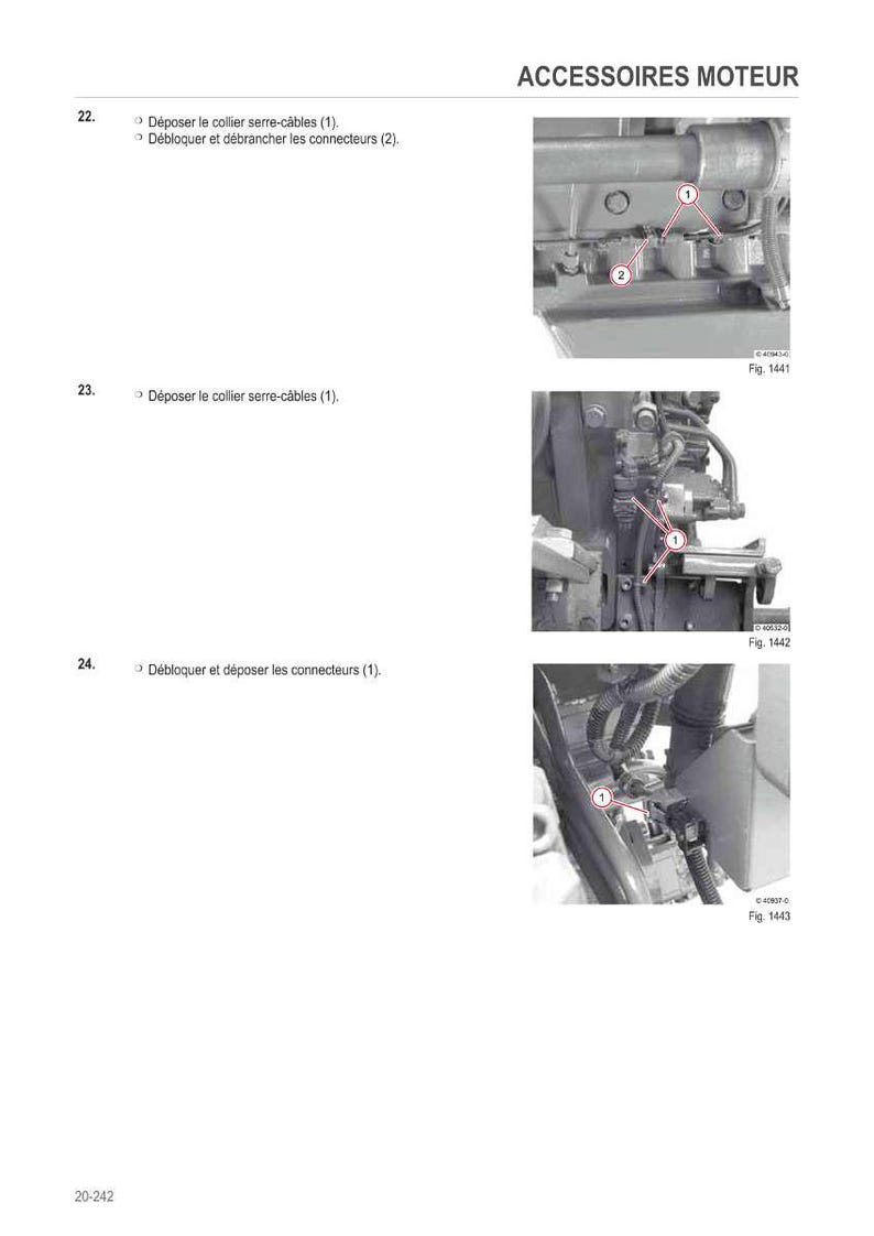 Op de afbeelding: Technische diagrammen die de demontage van motoronderdelen illustreren. De afbeeldingen tonen close-ups van motoronderdelen met genummerde labels en instructies in het Frans. De diagrammen maken deel uit van een handleiding.