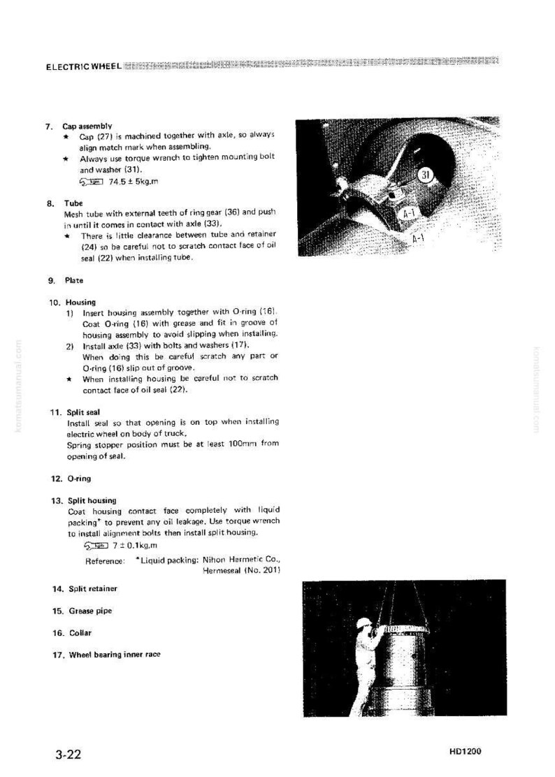 Puede incluir: Una p&aacute;gina de manual t&eacute;cnico titulada "ELECTRIC WHEEL" con diagramas y texto. La imagen muestra primeros planos de componentes mec&aacute;nicos, diagramas e instrucciones de montaje. El texto incluye medidas en kg.m y mm.