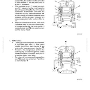 May include: Technical diagram of a travel PPC valve, showing internal components and labelled ports P1, P2, and PP. The diagram includes text explaining the valve's structure, function, and maintenance.