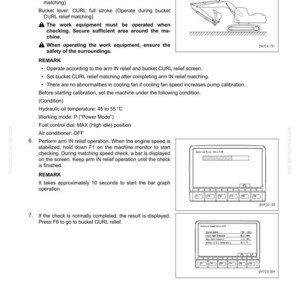 Puede incluir: P&aacute;gina de un manual titulada "30 Pruebas y Ajustes" con diagramas e instrucciones para operar y configurar un monitor de m&aacute;quina. Incluye diagramas de la m&aacute;quina y pantallas. El texto incluye procedimientos operativos y precauciones de seguridad.