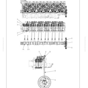 May include: Detailed diagram of an engine's main body parts, showing exhaust valves, intake valves, valve seals, and valve springs. The image provides a general and sectional view, with numbered components and labels. The text "ENGINE MAIN BODY PARTS" and "10 STRUCTURE AND FUNCTION" are visible.