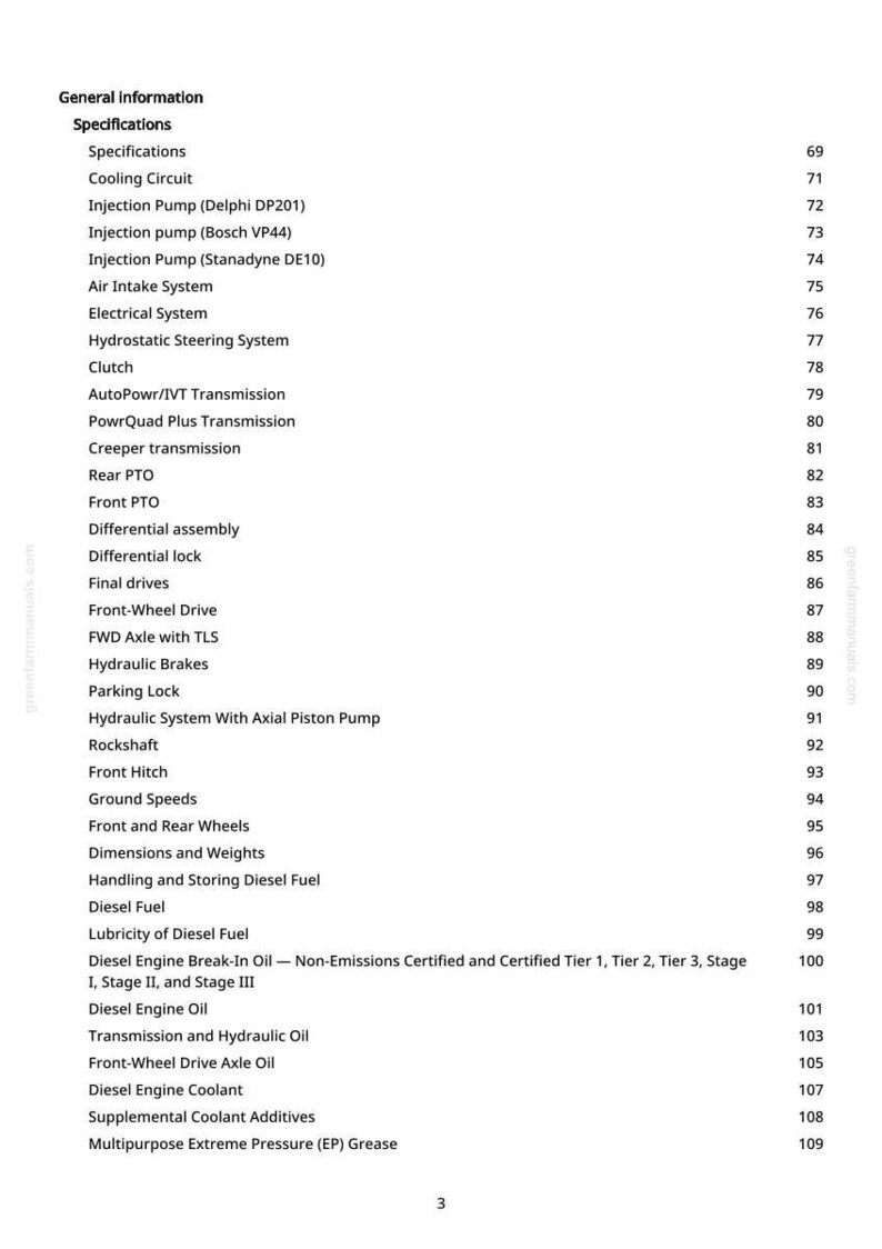 Peut inclure: Une table des mati&egrave;res d&eacute;taill&eacute;e d'un manuel, &eacute;num&eacute;rant les sp&eacute;cifications et les informations techniques. Le texte est en noir sur fond blanc, avec des num&eacute;ros de page &agrave; droite. Les sujets incluent les composants et syst&egrave;mes du moteur.