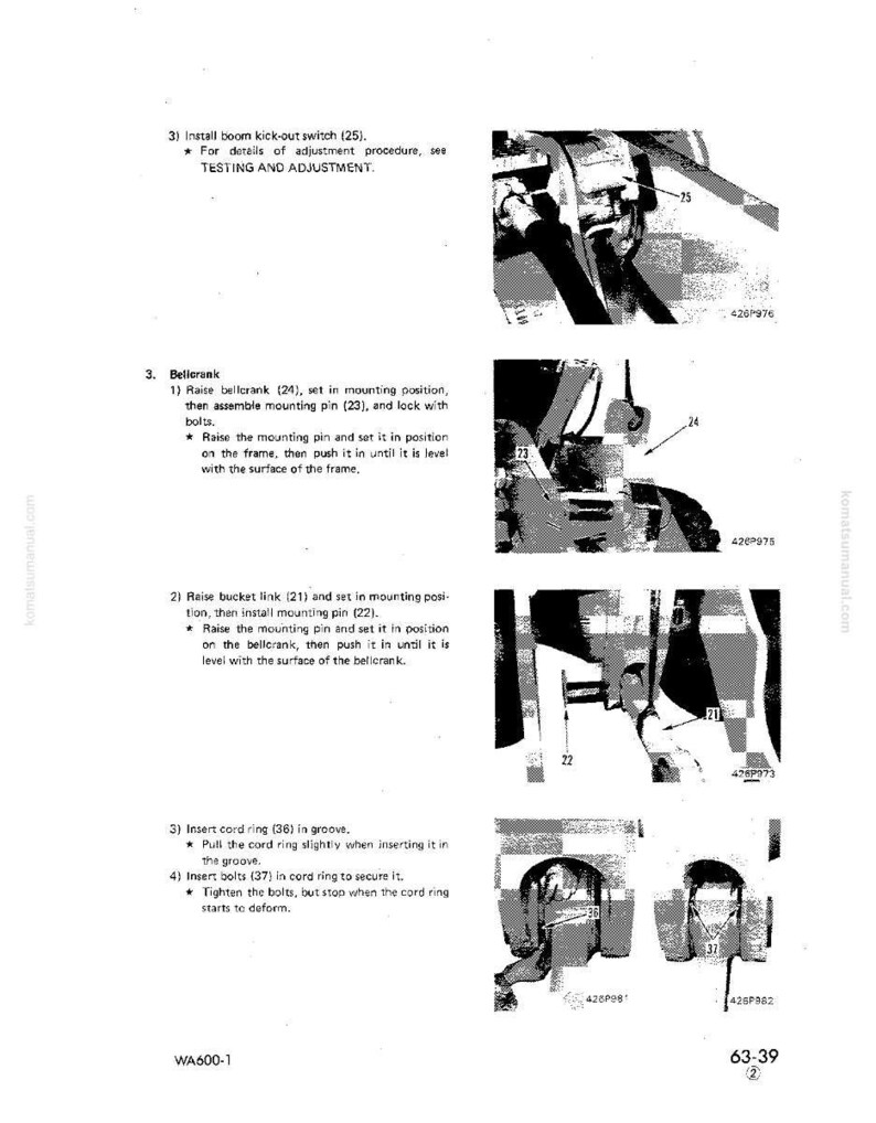 May include: A detailed technical diagram from a manual, featuring labeled mechanical components and assembly instructions. The image includes close-up views of parts with numbers and arrows, and text instructions.