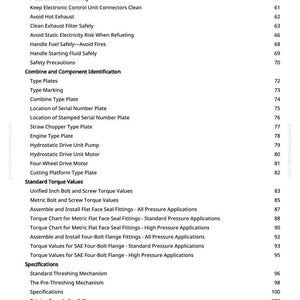 May include: A manual page with a table of contents. It lists safety guidelines, component identification, standard torque values, and specifications. The page number is 3.