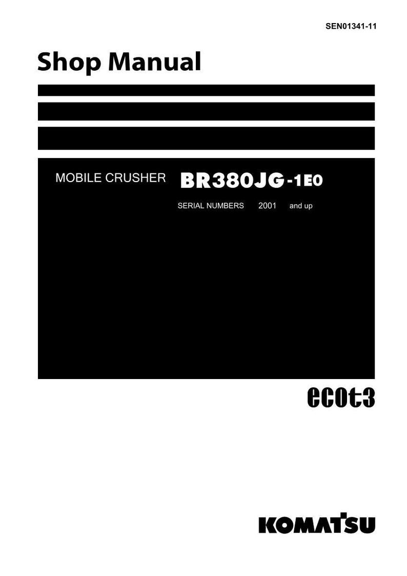 May include: A white document titled "Shop Manual" with black text. The document includes the text "MOBILE CRUSHER BR380JG-1E0" and "SERIAL NUMBERS 2001 and up." The Komatsu logo is at the bottom.
