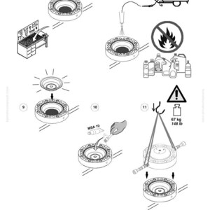 Puede incluir: Diagrama que ilustra un proceso mec&aacute;nico, con componentes circulares con numerosos agujeros peque&ntilde;os. La imagen incluye s&iacute;mbolos de seguridad, una indicaci&oacute;n de peso de 67 kg y etiquetas de texto como "AIR" y "MSA 10".