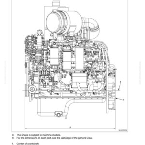 May include: Detailed technical diagram of a SAA6D125E-5 engine, labeled as the left side. The diagram includes specifications for D85EX-15E0 and D85PX-15E0 machines. Features include the center of the crankshaft and rear face of the flywheel housing.